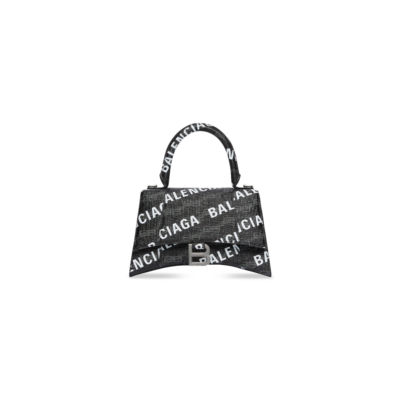 WOMEN'S HOURGLASS SMALL HANDBAG BB MONOGRAM COATED CANVAS AND ALLOVER LOGO IN BLACK