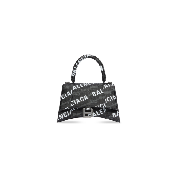 WOMEN'S HOURGLASS SMALL HANDBAG BB MONOGRAM COATED CANVAS AND ALLOVER LOGO IN BLACK