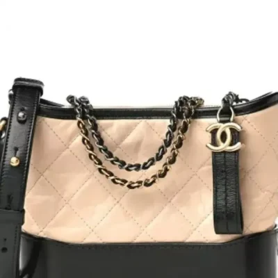 CHANEL Aged Calfskin Quilted Small Gabrielle Hobo Beige Black