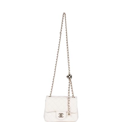 ff05e02773acfa3a6f914c07b2d894de Chanel Pearl Crush Mini Square Flap Bag White Lambskin Light Gold Hardware