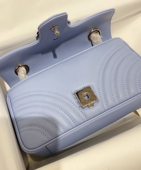 Gucci Mini GG Marmont Silver GG Signature & Shoulder Strap Violet Matelasse Chevron Leather Flap Crossbody For Ladies Online
