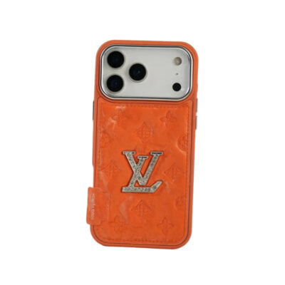 Premium Monogram Embossed Orange – Crystal Logo Edition For iPhone 12-18 Pro & Pro Max