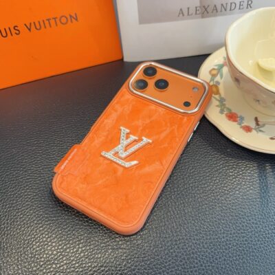 Premium Monogram Embossed Orange – Crystal Logo Edition For iPhone 12-18 Pro & Pro Max