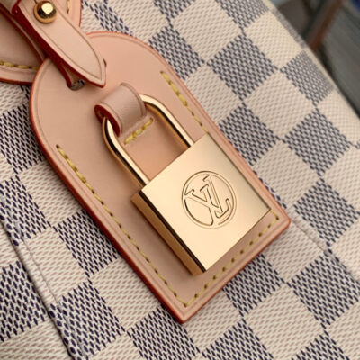 SLOUCHY PM 40 IN WHITE GREY CHECKERBOARD PATTERN DAMIER AZUR COATED CANVAS