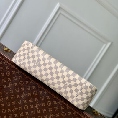 SLOUCHY PM 40 IN WHITE GREY CHECKERBOARD PATTERN DAMIER AZUR COATED CANVAS