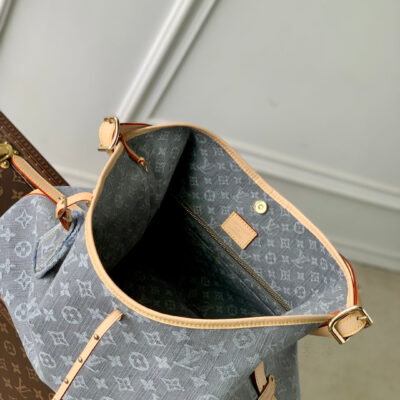 CARRYALL CARGO VIBE PM 33.5 IN GREY MONOGRAM DENIM LIGHT BROWN CALFSKIN