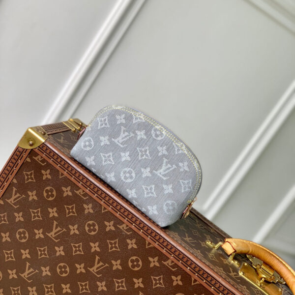 COSMETIC POUCH 19 IN GREY MONOGRAM DENIM GOLD HARDWARE