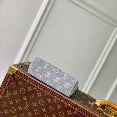COSMETIC POUCH 19 IN GREY MONOGRAM DENIM GOLD HARDWARE