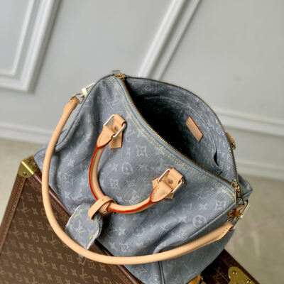 SPEEDY SOFT 30 IN GREY MONOGRAM DENIM LIGHT BROWN CALFSKIN