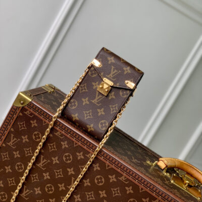 PHONE POUCH 17.5 IN BROWN MONOGRAM COATED CANVAS AND CALFSKIN