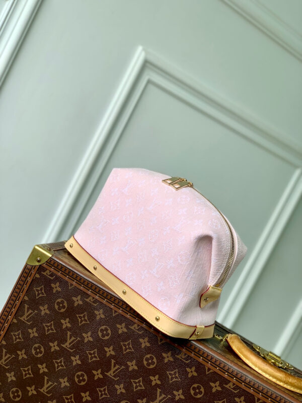 COSMETIC POUCH 27 IN PINK MONOGRAM DENIM GOLD HARDWARE