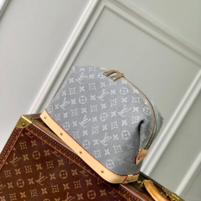 COSMETIC POUCH 27 IN GREY MONOGRAM DENIM GOLD HARDWARE