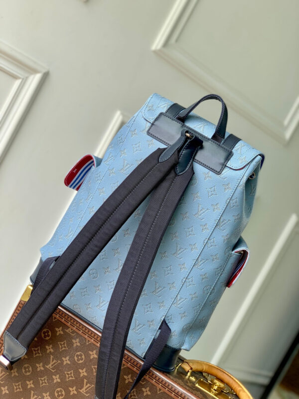 imgHD_4828b284_20250509_cmp_i1746779133934_1626_0_2_jpg CHRISTOPHER MM BACKPACK 44 IN SKY BLUE MONOGRAM HERITAGE CANVAS BLACK CALFSKIN