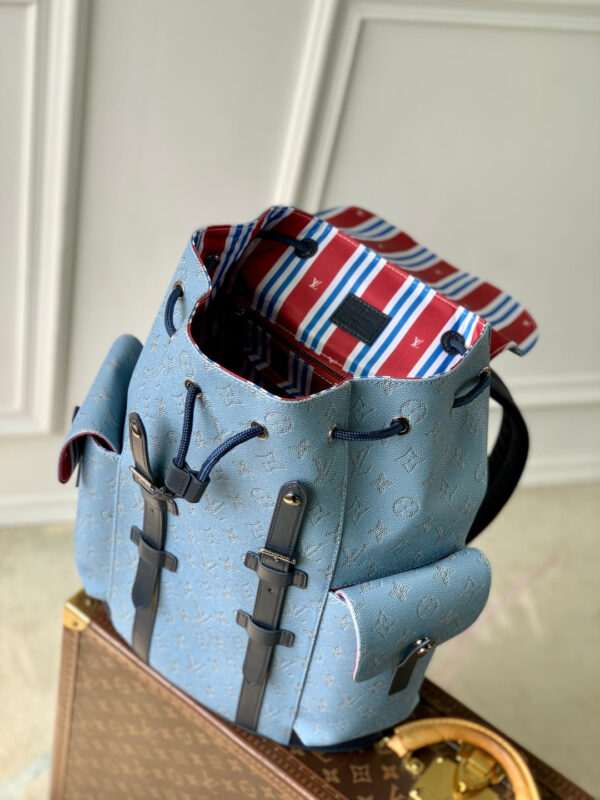 imgHD_4828b284_20250509_cmp_i1746779156047_5957_0_8_jpg CHRISTOPHER MM BACKPACK 44 IN SKY BLUE MONOGRAM HERITAGE CANVAS BLACK CALFSKIN