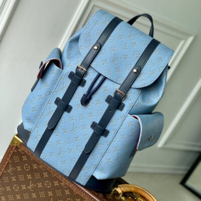 imgHD_4828b284_20250509_cmp_i1746779156114_7267_0_0_jpg CHRISTOPHER MM BACKPACK 44 IN SKY BLUE MONOGRAM HERITAGE CANVAS BLACK CALFSKIN