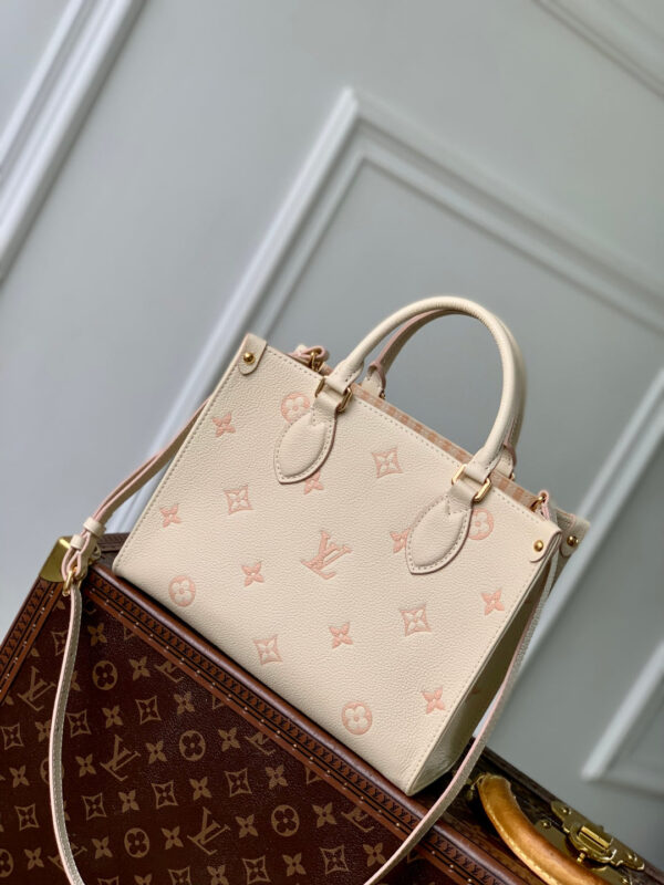 ONTHEGO 25 IN CREAM MONOGRAM EMPREINTE CALFSKIN EMBOSSED LOGO