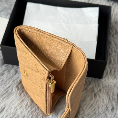 CHANEL 25S CLASSIC FLAP CARD HOLDER 11 IN GOLDEN CARAMEL CAVIAR GOLD HARDWARE