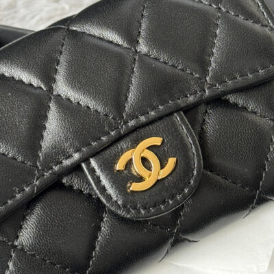 CHANEL 25S CLASSIC CARD HOLDER 11 IN BLACK LAMBSKIN GOLD HARDWARE