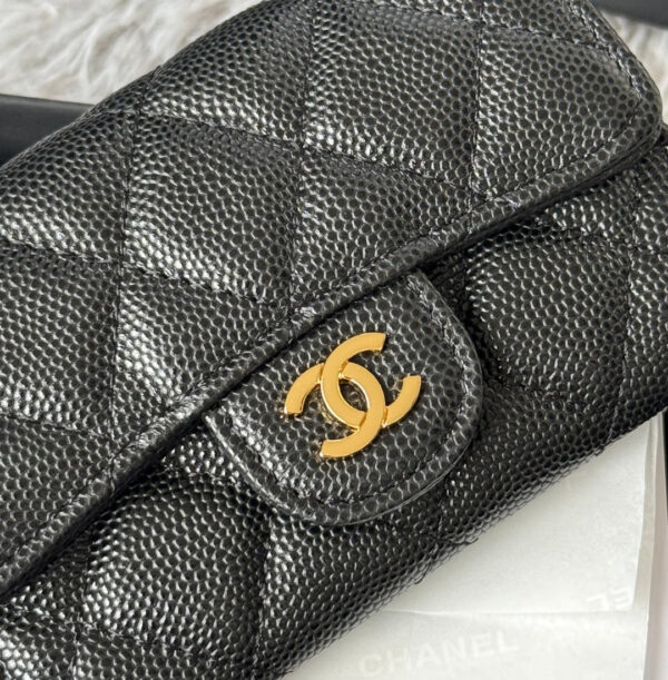 CHANEL 25S CLASSIC FLAP CARD HOLDER 11 IN BLACK CAVIAR GOLD HARDWARE