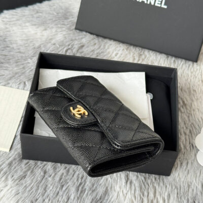 CHANEL 25S CLASSIC FLAP CARD HOLDER 11 IN BLACK CAVIAR GOLD HARDWARE
