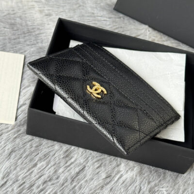 CHANEL 25S CARD HOLDER 11 IN BLACK CAVIAR GOLD HARDWARE