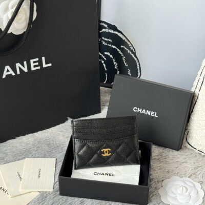 CHANEL 25S CARD HOLDER 11 IN BLACK CAVIAR GOLD HARDWARE