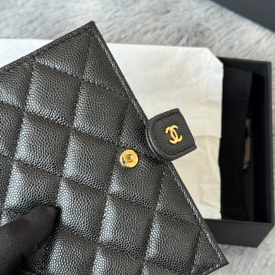 CHANEL 25S MULTI PURPOSE PASSPORT WALLET 15 IN BLACK CALFSKIN GOLD HARDWARE