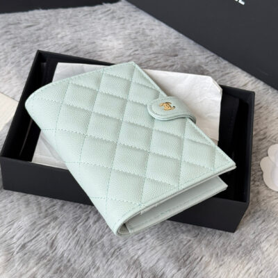 CHANEL 25S MULTI PURPOSE PASSPORT WALLET 15 IN SOFT MINT CALFSKIN GOLD HARDWARE