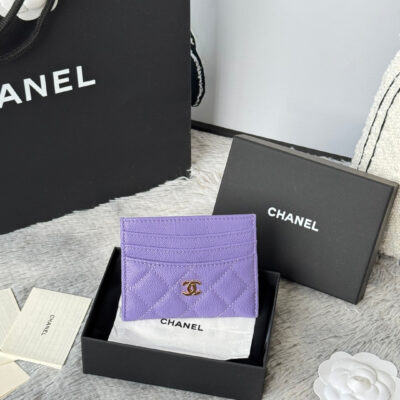 CHANEL 25S CARD HOLDER 11 IN LAVENDER PURPLE CAVIAR GOLD HARDWARE