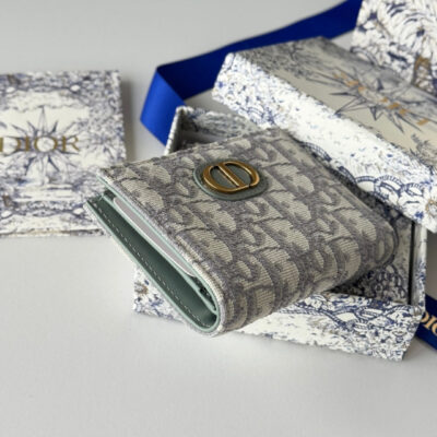 DIOR 25S 30 MONTAIGNE DAHLIA WALLET 11 IN GRAY DIOR OBLIQUE JACQUARD