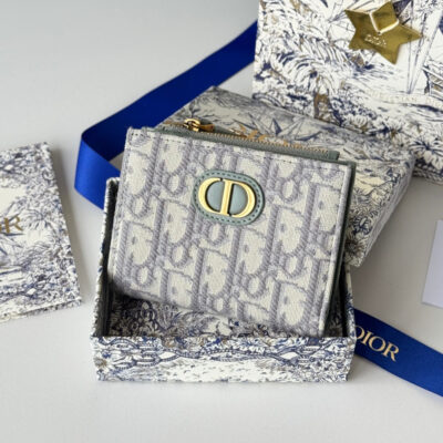 DIOR 25S 30 MONTAIGNE DAHLIA WALLET 11 IN GRAY DIOR OBLIQUE JACQUARD