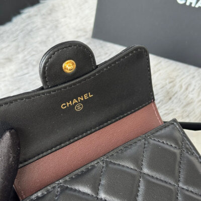 CHANEL 25S CF SMALL TRI FOLD WALLET 11 IN BLACK LAMBSKIN GOLD HARDWARE