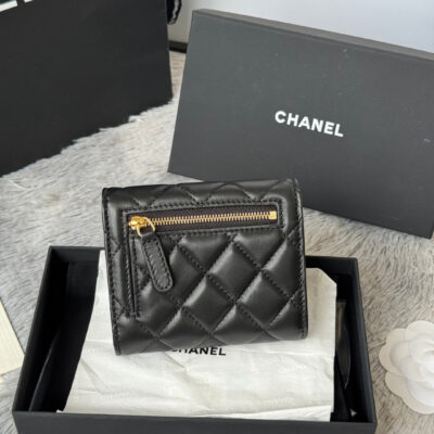 CHANEL 25S CF SMALL TRI FOLD WALLET 11 IN BLACK LAMBSKIN GOLD HARDWARE