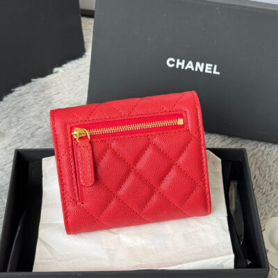 CHANEL 25S CF SMALL TRI FOLD WALLET 11 IN VIVID RED CAVIAR GOLD HARDWARE