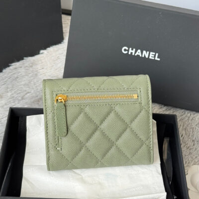 CHANEL 25S CF SMALL TRI FOLD WALLET 11 IN MOSS GREEN CAVIAR GOLD HARDWARE