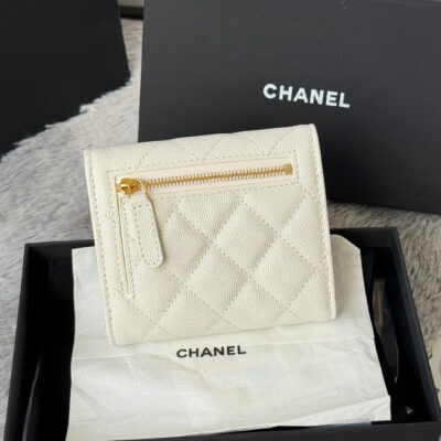 CHANEL 25S CF SMALL TRI FOLD WALLET 11 IN IVORY CAVIAR GOLD HARDWARE