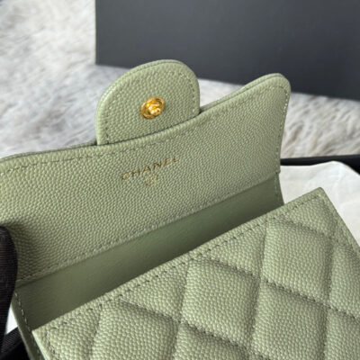 CHANEL 25S CF SMALL TRI FOLD WALLET 11 IN MOSS GREEN CAVIAR GOLD HARDWARE