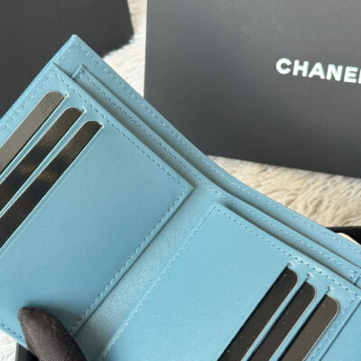 CHANEL 25S CF SMALL TRI FOLD WALLET 11 IN SLATE BLUE CAVIAR GOLD HARDWARE