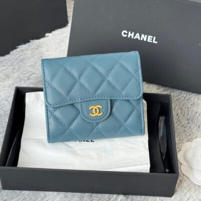 CHANEL 25S CF SMALL TRI FOLD WALLET 11 IN SLATE BLUE CAVIAR GOLD HARDWARE
