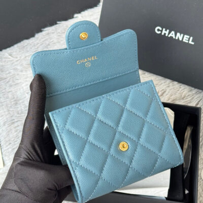 CHANEL 25S CF SMALL TRI FOLD WALLET 11 IN SLATE BLUE CAVIAR GOLD HARDWARE