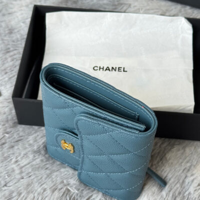 CHANEL 25S CF SMALL TRI FOLD WALLET 11 IN SLATE BLUE CAVIAR GOLD HARDWARE