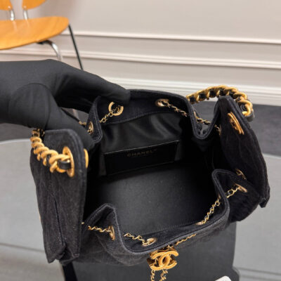 CHANEL 25S HOBO BAG 30 IN BLACK-GRAY DENIM WITH GOLD HARDWARE