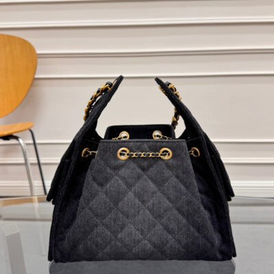 CHANEL 25S HOBO BAG 30 IN BLACK-GRAY DENIM WITH GOLD HARDWARE