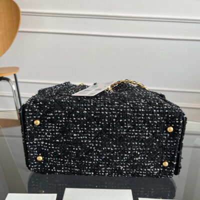 CHANEL 25S HOBO BAG 30 IN BLACK TWEED WITH GOLD HARDWARE