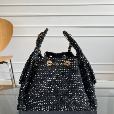 CHANEL 25S HOBO BAG 30 IN BLACK TWEED WITH GOLD HARDWARE