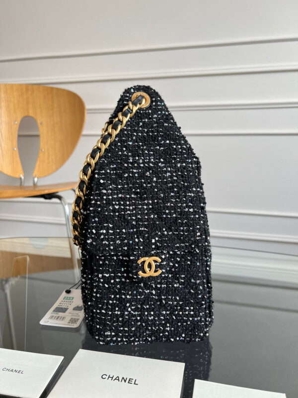 CHANEL 25S HOBO BAG 30 IN BLACK TWEED WITH GOLD HARDWARE