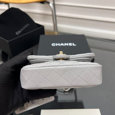 CHANEL 25S FLAP CHARM BAG 13 IN GREY LAMBSKIN