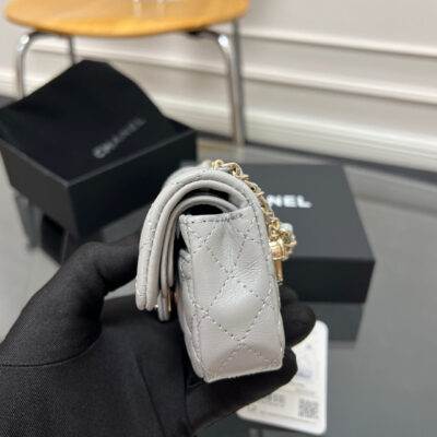 CHANEL 25S FLAP CHARM BAG 13 IN GREY LAMBSKIN