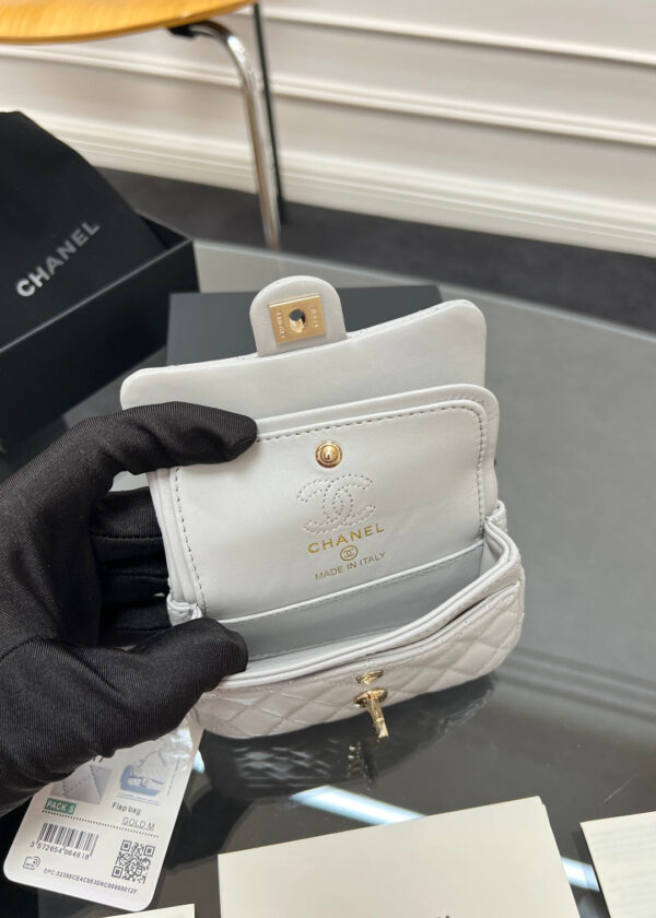 CHANEL 25S FLAP CHARM BAG 13 IN GREY LAMBSKIN