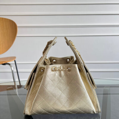 CHANEL 25S HOBO BAG 30 IN LIGHT GOLD METALLIC CAVIAR